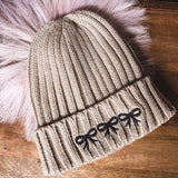 Khaki Embroidered Bow Beanie