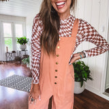 Washed Apricot Denim Button Front Jumpsuit