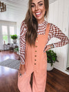 Washed Apricot Denim Button Front Jumpsuit