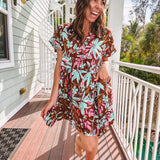 Mocha Botanical Floral Swing Dress