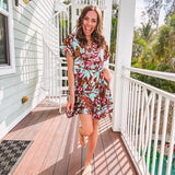Mocha Botanical Floral Swing Dress