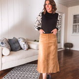 Camel Corduroy Midi Skirt