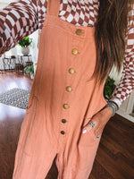 Washed Apricot Denim Button Front Jumpsuit