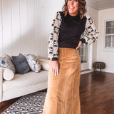 Camel Corduroy Midi Skirt