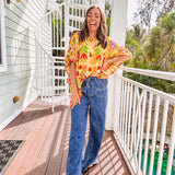 Macaron Ruffle Sleeve Flowy Top