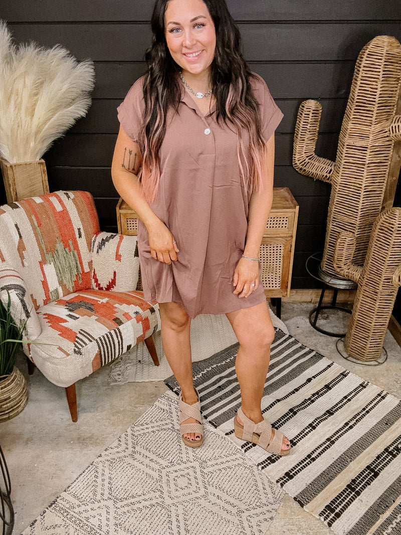 Ask Away Ash Brown Dolman Dress