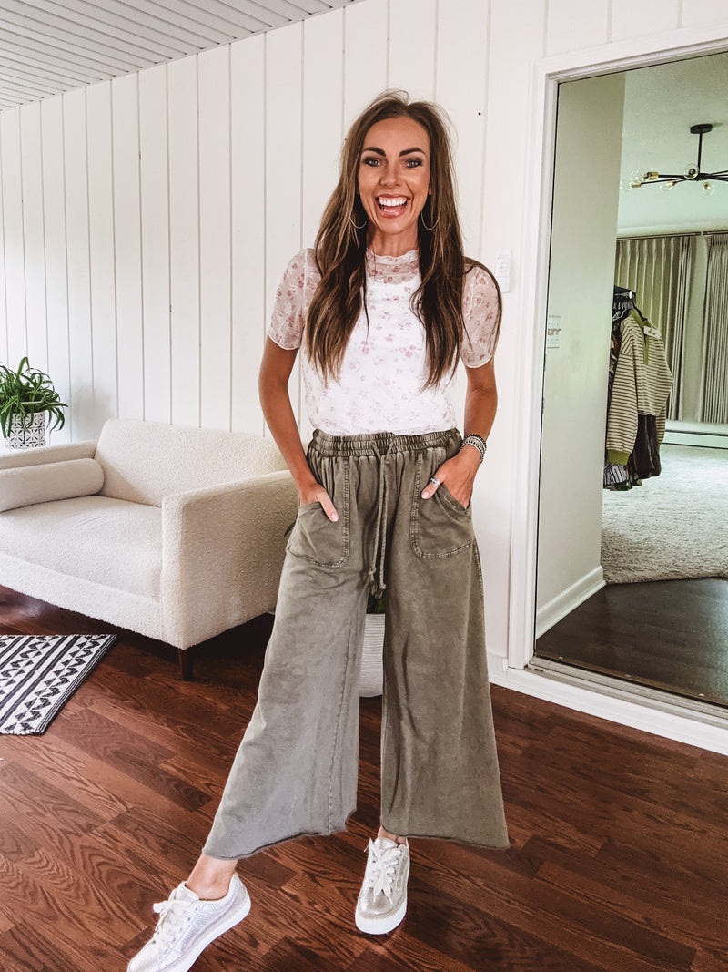 Olive Mineral Wash Terry Knit Sweatpant