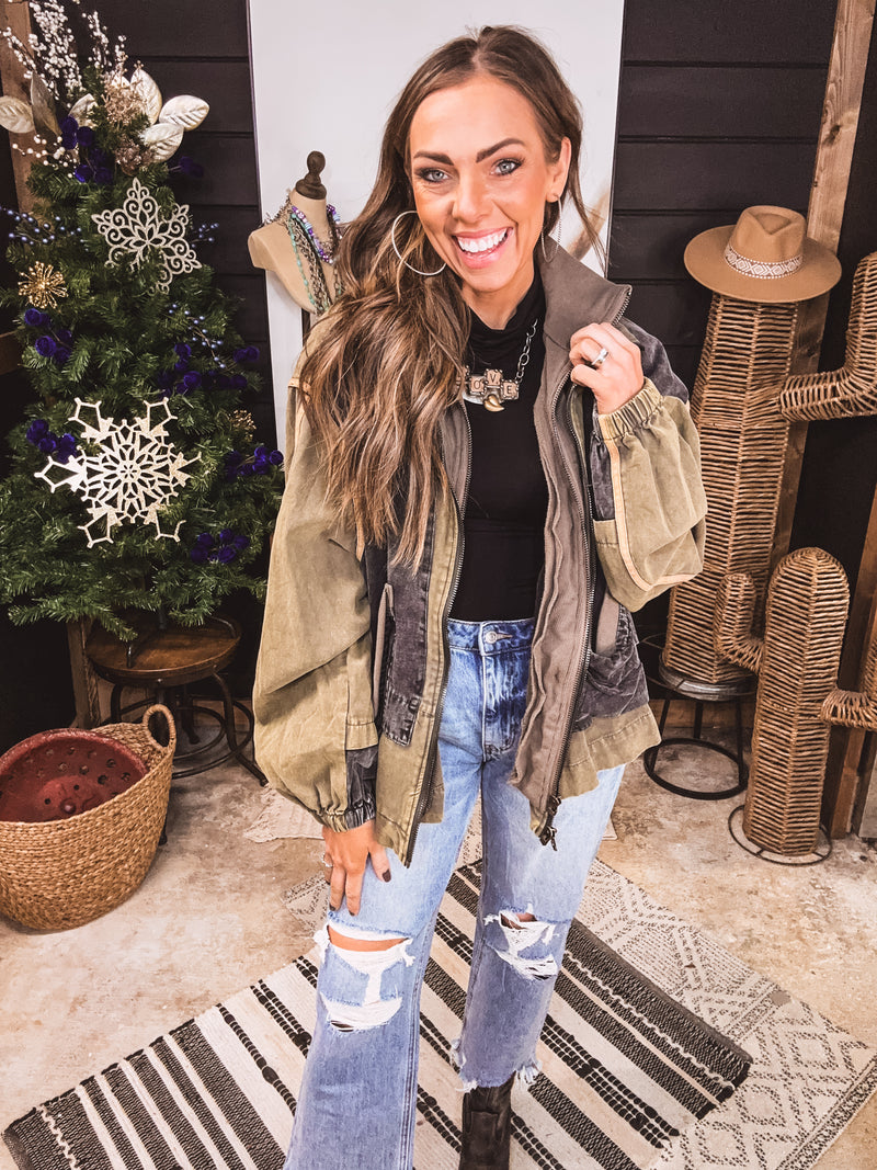 Olive Washed Layered Jacket
