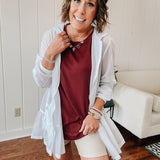 Lightweight sheer zip up rain jacket with flutter hem, hood and elastic cuffs.