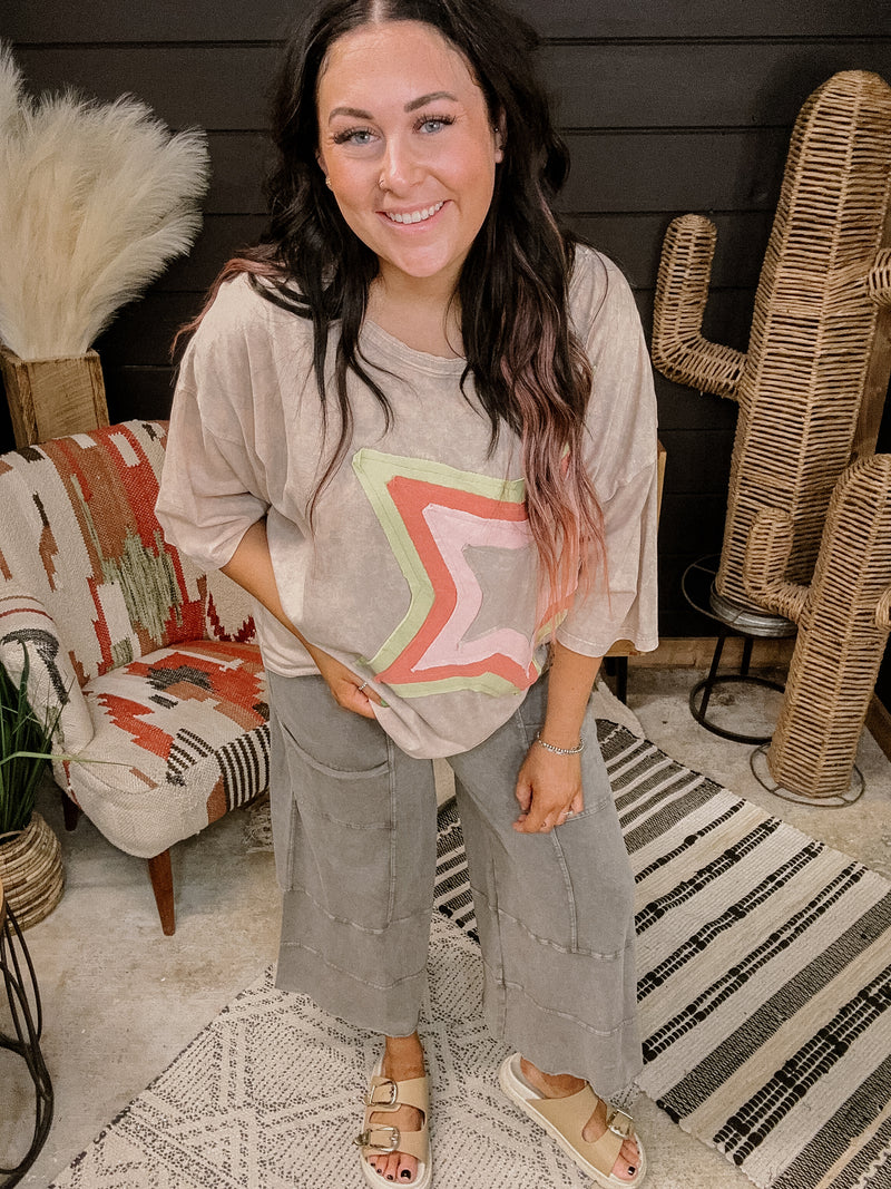 Mushroom Front Star Patch Oversize Tee