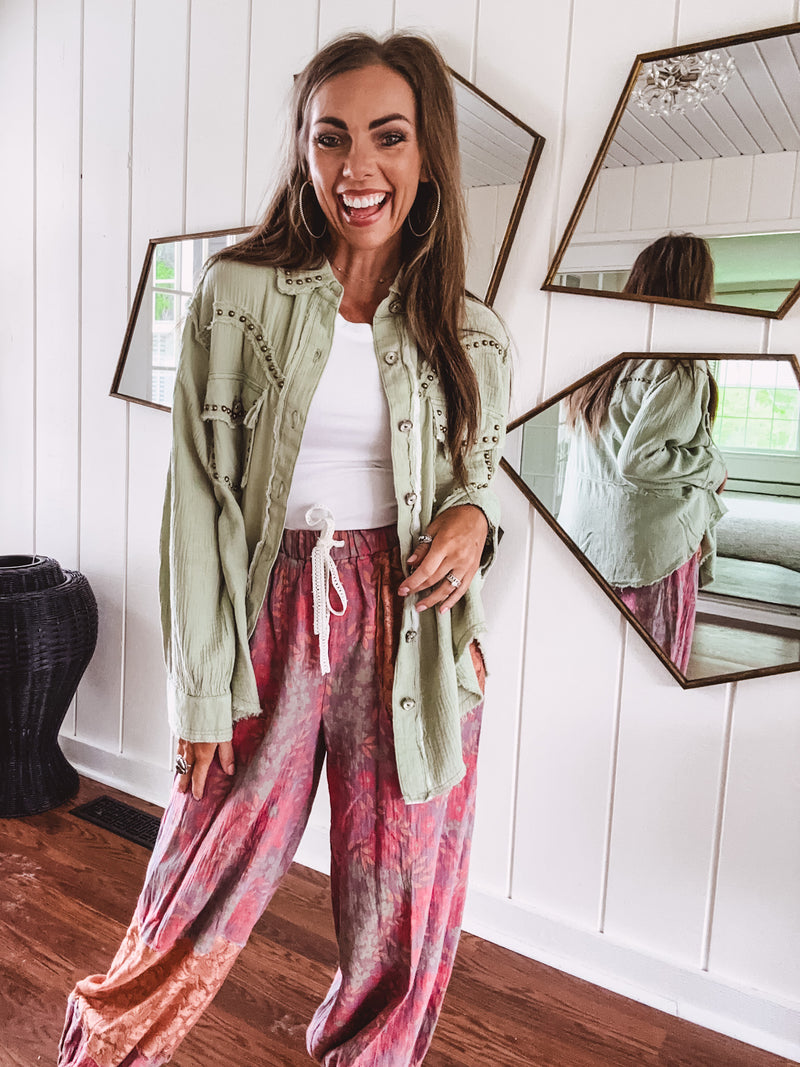 Pistachio Cotton Gauze Rivet Jacket