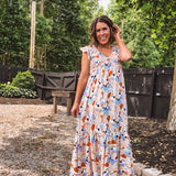 Orange + Blue Mix Dot Smock Bust Flutter Hem Dress