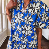 Royal Flower Sketch Puff Sleeve Dress