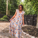 Orange + Blue Mix Dot Smock Bust Flutter Hem Dress