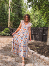 Orange + Blue Mix Dot Smock Bust Flutter Hem Dress