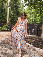 Orange + Blue Mix Dot Smock Bust Flutter Hem Dress