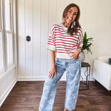 Red + Cream Stripe Drop Shoulder Sweater