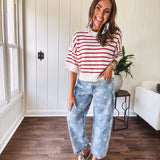 Denim Floral Wash Barrel Pant