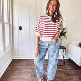 Denim Floral Wash Barrel Pant