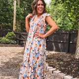 Orange + Blue Mix Dot Smock Bust Flutter Hem Dress