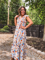 Orange + Blue Mix Dot Smock Bust Flutter Hem Dress