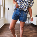 Sugar Dark Wash Trouser Short | High Rise