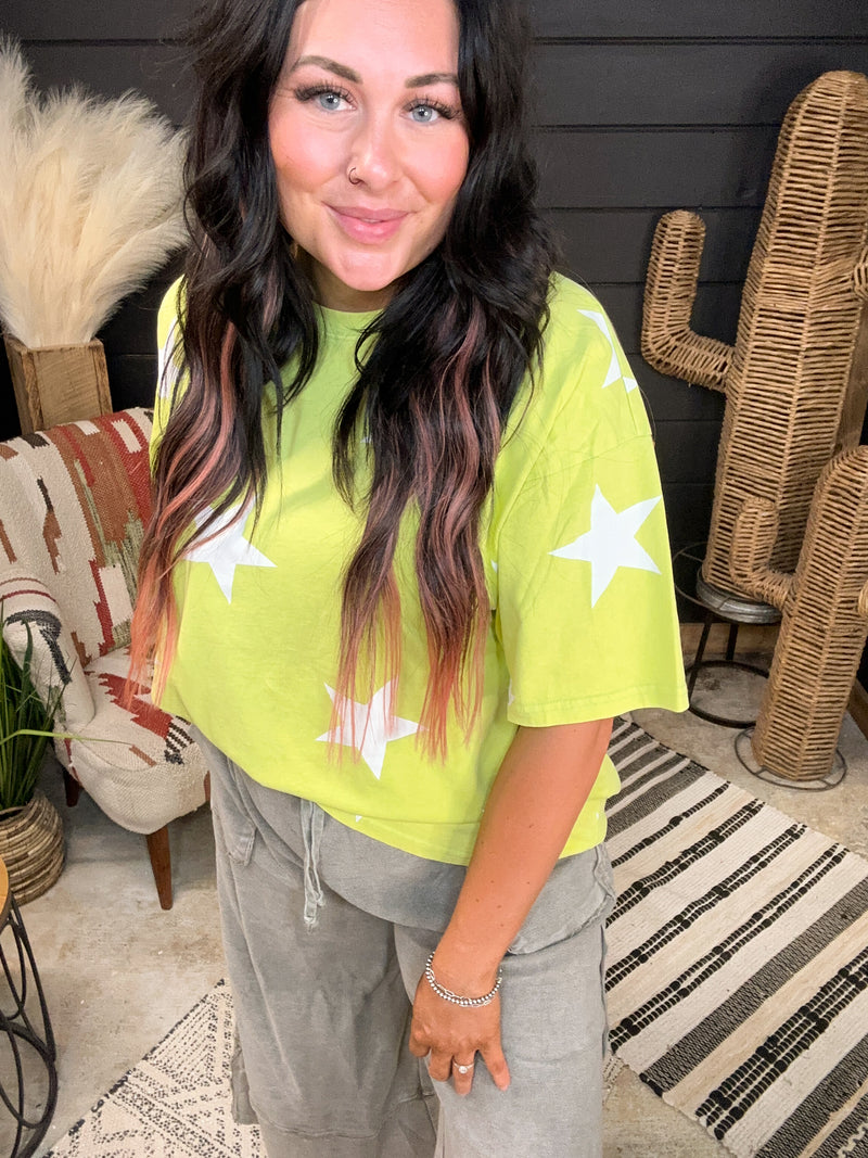 Lime Yellow Star Print Tee