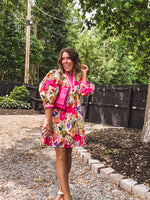 Berry Boho Floral Dress with Collar