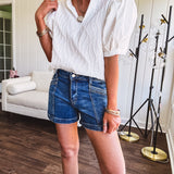 Wavy White Puff Sleeve Blouse