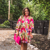 Berry Boho Floral Dress with Collar