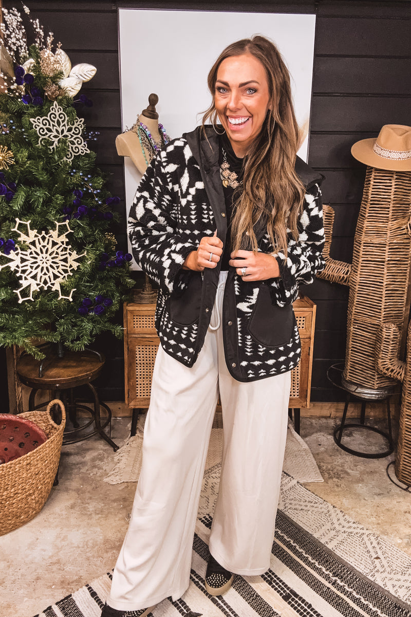 Black Combo Aztec Sherpa Jacket