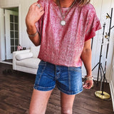 Thin, lightweight red and silver metallic tee.