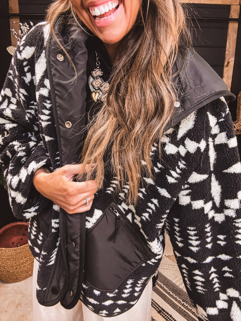 Black Combo Aztec Sherpa Jacket