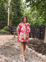 Berry Boho Floral Dress with Collar
