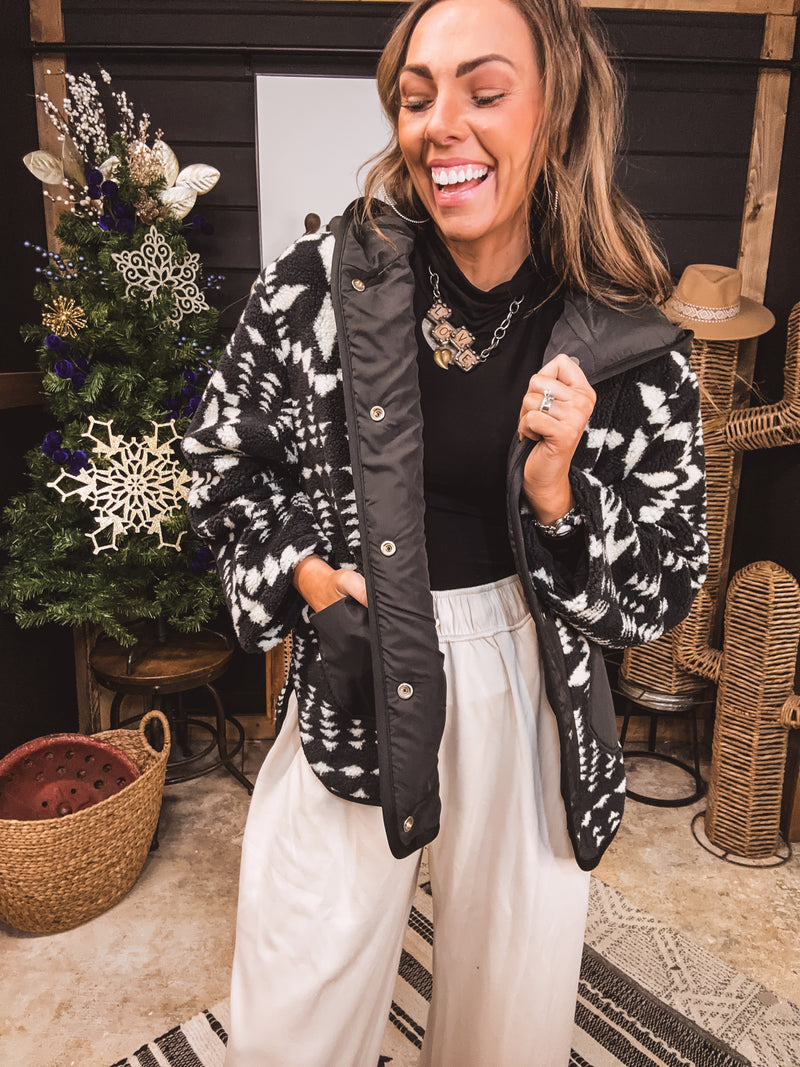 Black Combo Aztec Sherpa Jacket