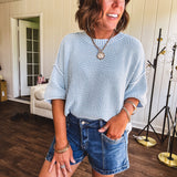 Light Blue Wash Woven Drop Shoulder Sweater
