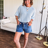 Light Blue Wash Woven Drop Shoulder Sweater