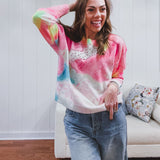 Pink Pastel Go With the Flow Rhinestone Sweater