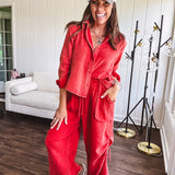 GARMENT WASHED RED PANT SET