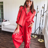 GARMENT WASHED RED PANT SET