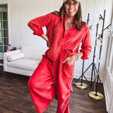 GARMENT WASHED RED PANT SET