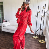 GARMENT WASHED RED PANT SET