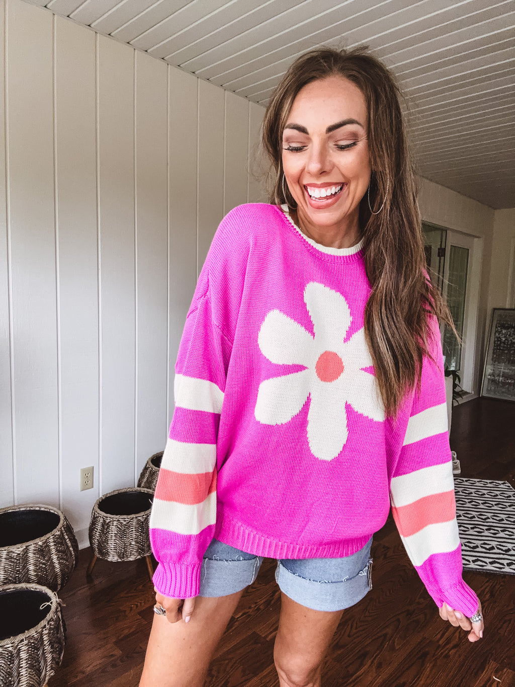 Orchid Daisy Stripe Colorblock Pullover