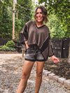 Oversize Contrast Stitch V Neck Crochet Tee