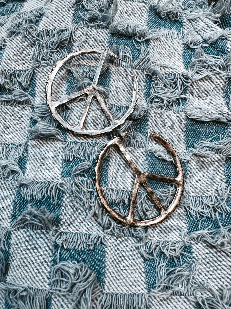 Peace Oblong Inlay Turq Earring