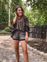 Oversize Contrast Stitch V Neck Crochet Tee