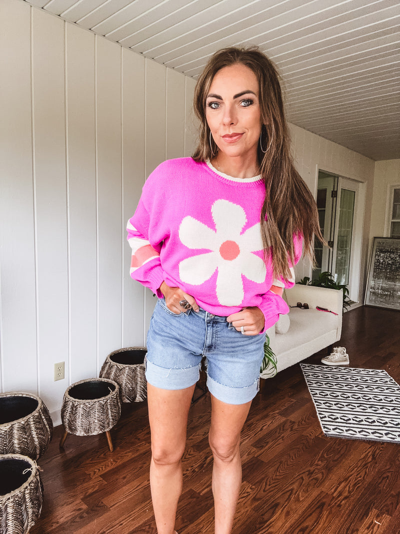 Orchid Daisy Stripe Colorblock Pullover
