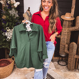 Wine Placket Collared Dolman