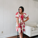 Pink Watercolor Floral Square Neckline Dress