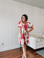 Pink Watercolor Floral Square Neckline Dress